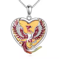 wholesale 925 Sterling Silver Heart-Shaped Red Crystal Phoenix Pendant Necklaces Wholesale for Women-Phoenix