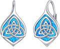 wholesale 925 Sterling Silver Blue Opal Celtic Trinity Knot Leverback Earrings Triquetra s for Women-0-0