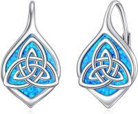 wholesale 925 Sterling Silver Blue Opal Celtic Trinity Knot Leverback Earrings Triquetra s for Women-opal celtic knot-opal celtic knot