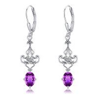 wholesale 925 Sterling Silver Amethyst Drop Earrings With Filigree Design-Vintage Amethyst