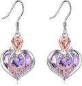 wholesale  Sterling Silver Crystal Mom Earrings Rose Flower Love Heart Dangle Drop Hook -0-42