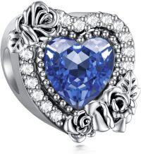 wholesale 925 Sterling Silver Rose Birthstone Charms Heart Pendant Bracelet for Women-09-September-Kind