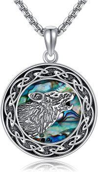 wholesale 925 Sterling Silver Wolf Head Abalone Shell Celtic Knot Round Pendant Necklace for Women Animal Lovers Gift-wolf