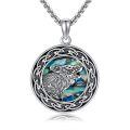 wholesale 925 Sterling Silver Wolf Head Abalone Shell Celtic Knot Round Pendant Necklace for Women Animal Lovers Gift-0-0
