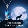 TOUPOP Sterling Silver Crystal Opal Howling Wolf Pendant Necklace-0-1