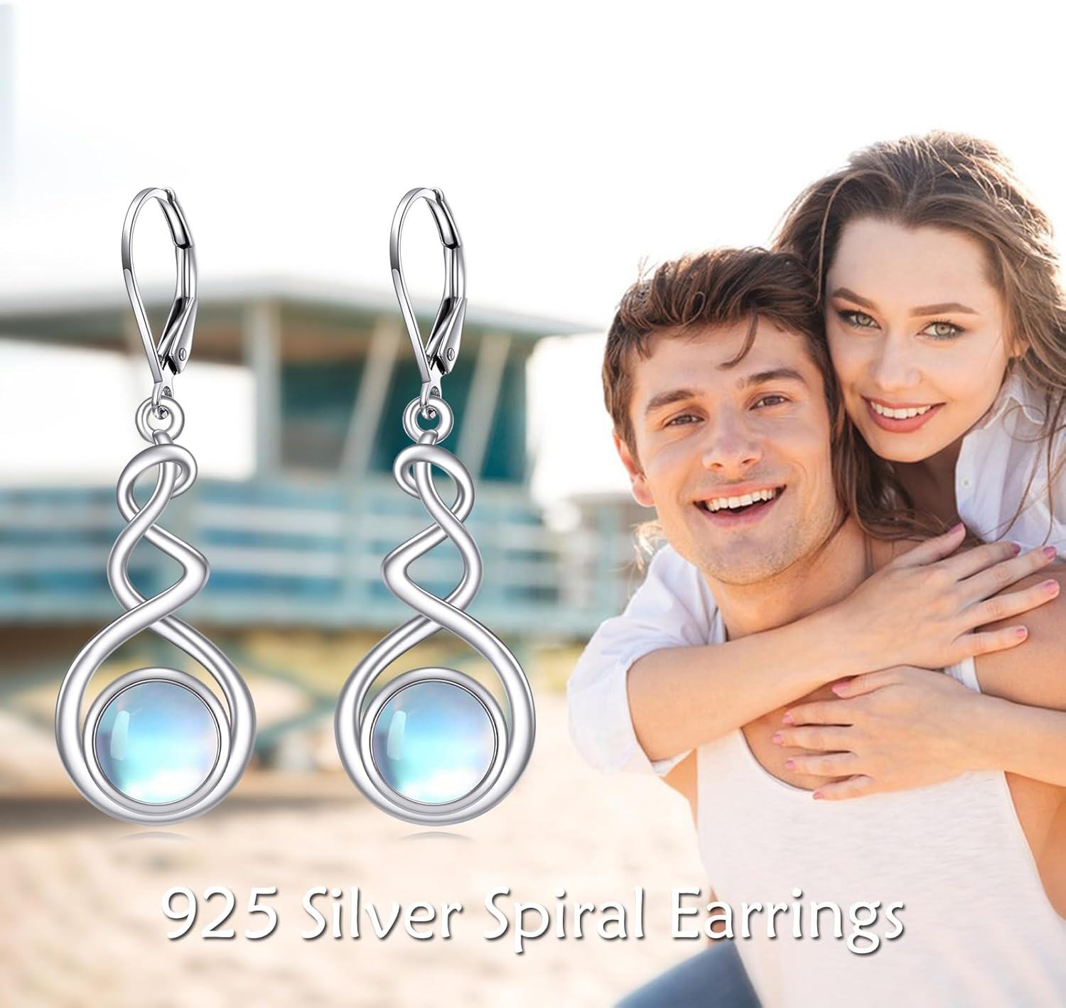 925 Sterling Silver Rainbow Moonstone Spiral Drop Earrings Gift for Her-0-5