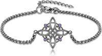 wholesale 925 Sterling Silver Celtic Knot Purple Stone Chain Bracelet Adjustable -Witches Knot