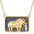 wholesale 925 Sterling Silver Gold Plated Lapis Lazuli Rhinoceros Pendant Necklace-0-0