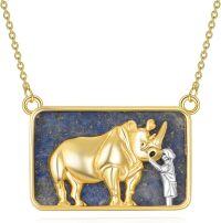 wholesale 925 Sterling Silver Gold Plated Lapis Lazuli Rhinoceros Pendant Necklace-Rhino01