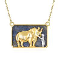wholesale 925 Sterling Silver Rhino And Boy Lapis Lazuli Pendant Necklace-Rhino01