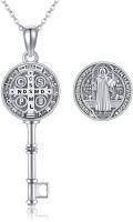 wholesale 925 Sterling Silver St. Benedict Key Pendant Necklace with Medal Charm for Men & Women-0-0