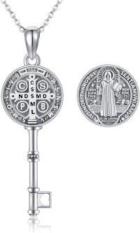 wholesale 925 Sterling Silver St. Benedict Key Pendant Necklace with Medal Charm for Men & Women-Saint Benedict Medal