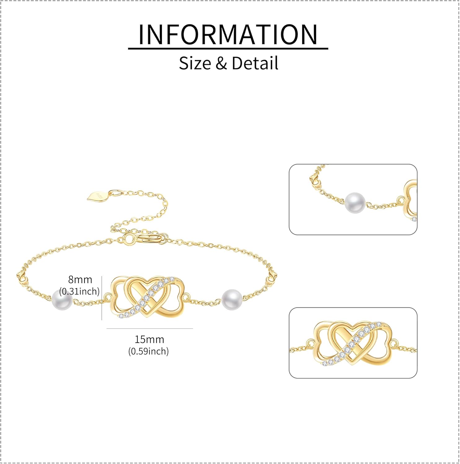 wholesale 14K Gold Infinity Heart Pearl Charm Bracelet - Elegant  for Her-0-3