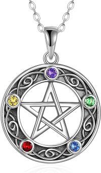 wholesale 925 Sterling Silver & Austrian Crystal Black Cat Celtic Moon Necklace, Adjustable Chain, Hypoallergenic Gift for Women-Pentagram Necklace