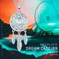 wholesale 925 Sterling Silver Dreamcatcher Feather Pendant Necklaces with Blue Opal Stone for Women - I Love You to the Moon & Back-0-5