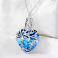 TOUPOP Sterling Silver Blue Crystal Hummingbird Tree Of Life Cremation Urn Necklace-0-4