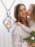 wholesale 925 Sterling Silver Heart-Shaped Mom and Child Pendant Necklace with Cubic Zirconia Elements - I Love You Forever Inscription-0-5