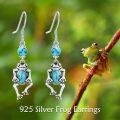 wholesale 925 Sterling Silver Frog Turquoise Drop Earrings for Women Girls  4cm Long-0-1