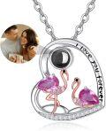 wholesale 925 Sterling Silver Pink Crystal Flamingos in Love Heart Pendant Necklace for Women's Gifts-0-1
