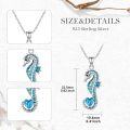 wholesale 925 Sterling Silver Birthstone Blue Seahorse Heart Pendant Necklace-0-2