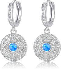 wholesale 925 Sterling Silver Blue Opal Evil Eye Huggie Hoop Earrings for Women - Hypoallergenic  Idea-blue opal