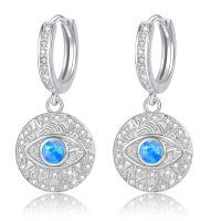 wholesale 925 Sterling Silver Evil Eye Drop Earrings Wholesale With Blue Opal And Clear Zircon-blue opal