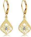 wholesale 14K Gold eardrop Lotus Flower Drop Earrings with CZ Stones-0-0