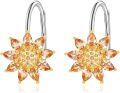 wholesale 925 Sterling Silver Sparkly Orange Crystal Sunflower Drop Earrings for Women-0-0