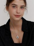 wholesale 925 Sterling Silver Heart Lotus Locket Necklace Oxidized Cubic Zirconia Photo Pendant-0-1