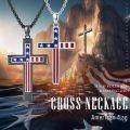 wholesale 925 Sterling Silver American Flag Cross Pendant Necklace Set of 2 for Couples-0-2