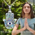wholesale 925 Sterling Silver Hamsa Evil Eye Pendant with Abalone Shell and Moonstone for Women Men  48mm Length Chain-0-2