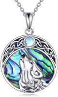 wholesale 925 Sterling Silver Wolf Head Pendant with Abalone Shell and Moonstone for Women Girls Mom Wife-0-0