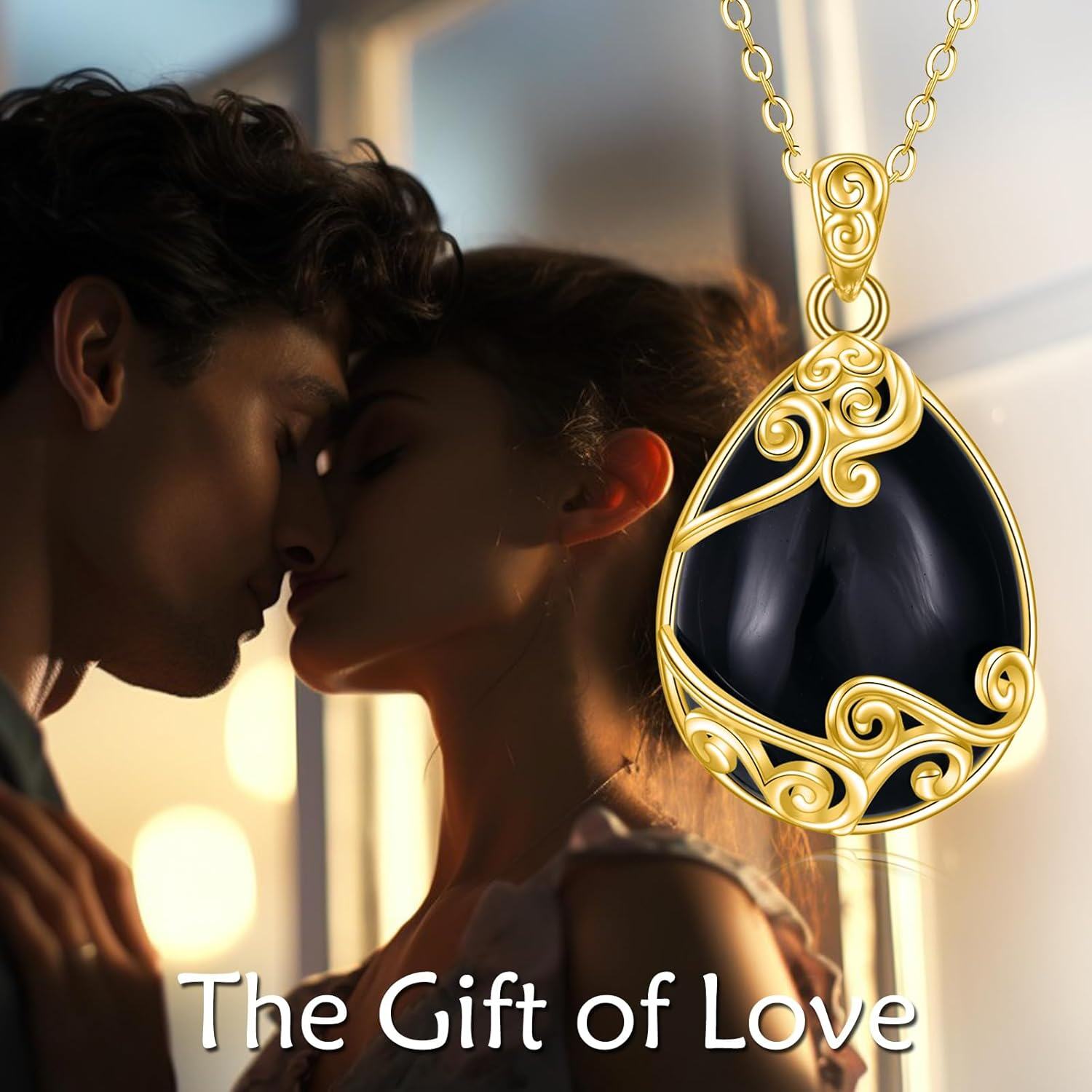wholesale Gold-Plated 925 Sterling Silver Black Onyx Bohemian Teardrop Pendant Necklace-0-5