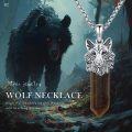 wholesale 925 Sterling Silver Brown Tigers Eye Stone Wolf Head Pendant Necklaces for Men & Women-0-5
