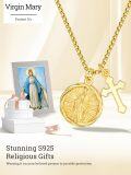wholesale Gold 925 Sterling Silver Catholic Patron Saint Medal Cross Pendant Necklace  for Women Religious Protection -0-5