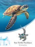 wholesale 925 Sterling Silver Larimar Abalone Shell Sea Turtle Pendant Necklace-0-2
