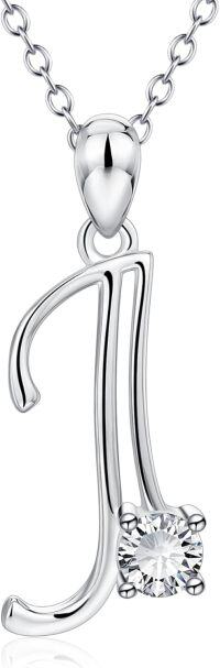 wholesale 925 Sterling Silver 26 Alphabet Pendant Necklace Jewelry-Letter J