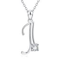 wholesale 925 Sterling Silver 26 Alphabet Pendant Necklace Jewelry-Letter J