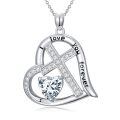 TOUPOP Sterling Silver Birthstone Heart Cross Necklace-0-0