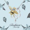 wholesale 925 Sterling Silver Gold Plated Blue Crystal Bee & Honeycomb Pendant Necklaces for Women's Gifts-0-3
