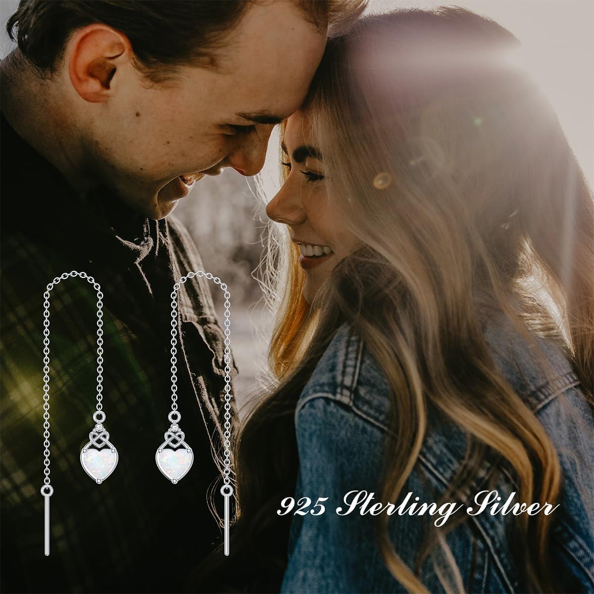 925 Sterling Silver Celtic Knot Heart Threader Earrings w 12 Birthstones-0-3