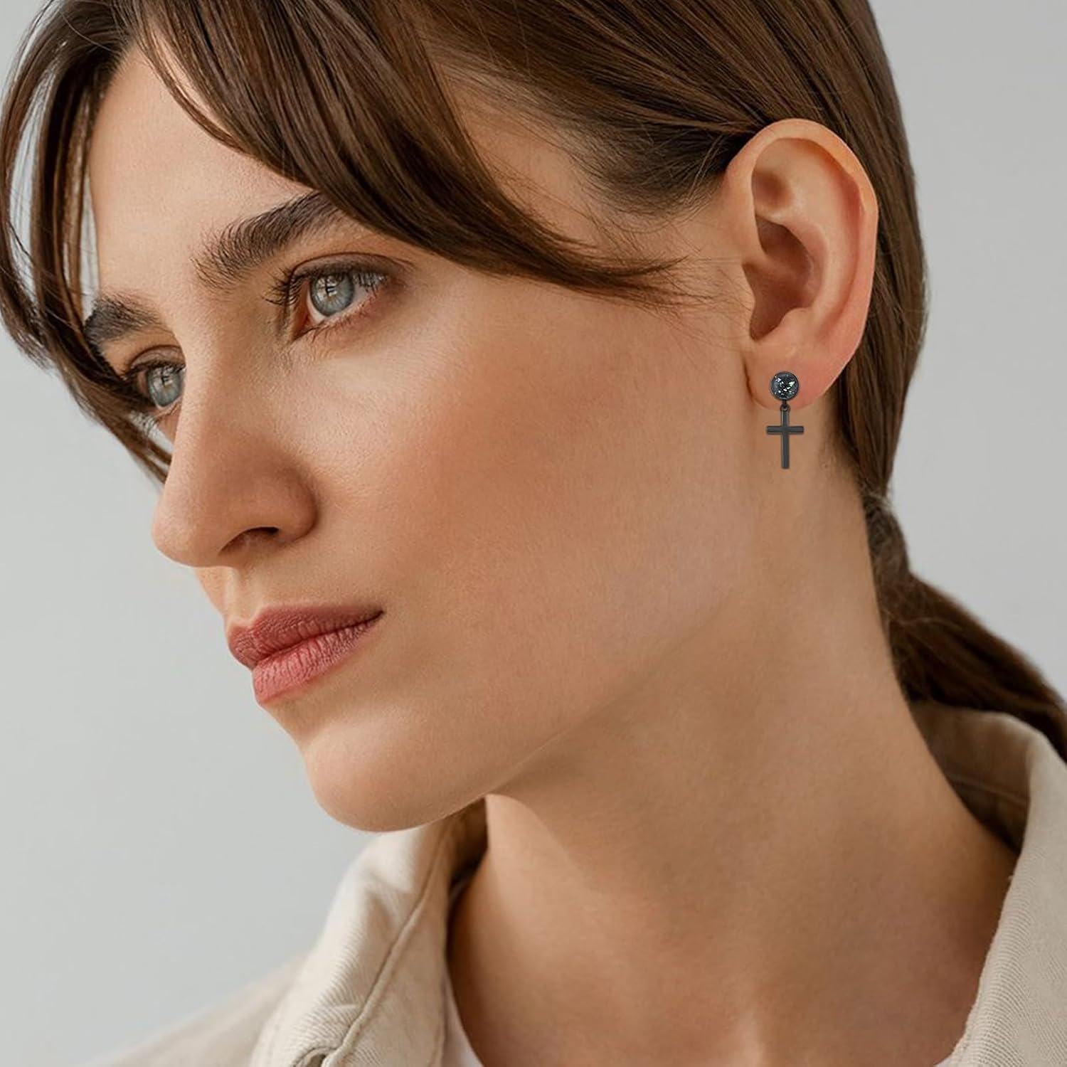 wholesale 925 Sterling Silver Cross Dangle Drop Earrings with Turquoise and Abalone Shell-0-5