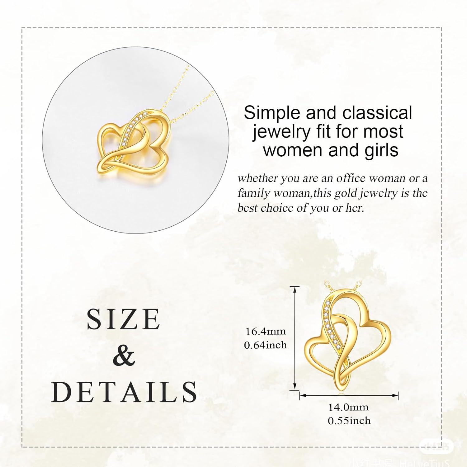 14K Gold Double Heart Pendant Necklace for Women-0-3