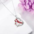 wholesale 925 Sterling Silver Red Cardinal Bird in Heart Pendant Necklace for Women Gifts-0-2