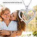 wholesale 925 Sterling Silver Double Heart with Mom and Cubic Zirconia Pendants Necklaces for Women Gifts-0-5
