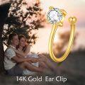 wholesale 14K Gold Clip-On Open Hoop Ear Cuff, No-Piercing Elegant Cartilage Earring, 10mm Lightweight Hypoallergenic Gift for Women-0-2