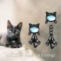 wholesale 925 Sterling Silver Black Cat Moonstone Stud Earrings with Green Eyes and Iridescent Stone for Women-0-1