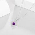 wholesale 925 Sterling Silver Purple Crystal Geometric Pendant Necklace with Chain-0-3