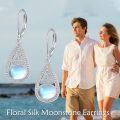 wholesale 925 Sterling Silver Teardrop Moonstone Celtic Clover Filigree Dangle Leverback Earrings-0-5