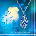 wholesale 925 Sterling Silver Blue Opal Feather Pendant Necklace - Native American Style Gemstone Jewelry for Women Gifts-0-4